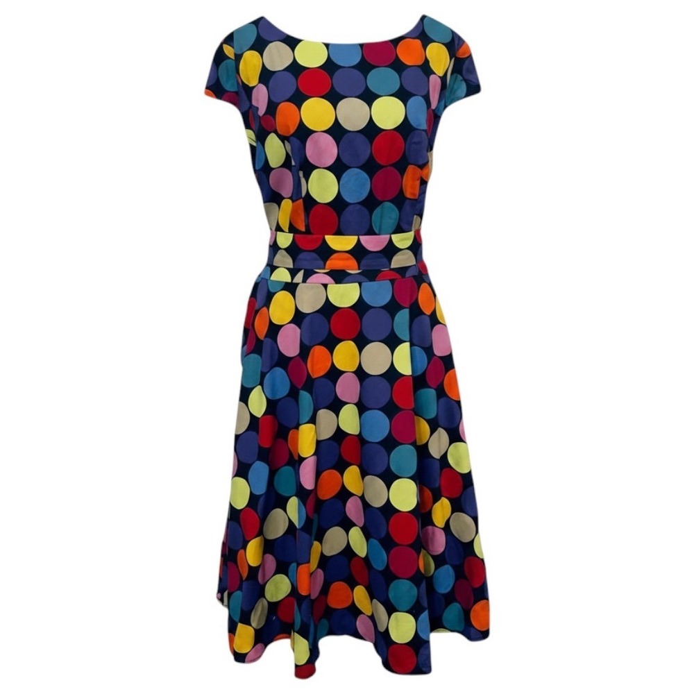 PUKAVT Womens Polka Dot Fit Flare Dress 2XL Retro Rockabilly Colorful Pop Art